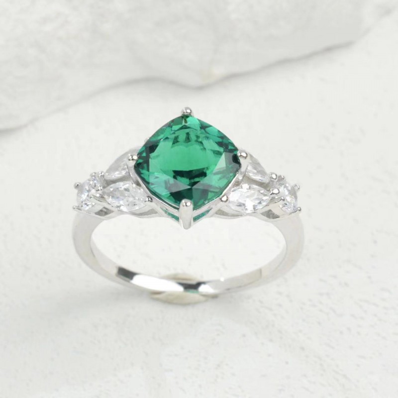 Ruif Jewelry Classic Design S925 Silver 8x8mm Lab Grown Emerald Ring Wedding Bands Ruif Jewelry Classic Design S925 Silver 8x8mm Lab Grown Emerald Ring Wedding Bands