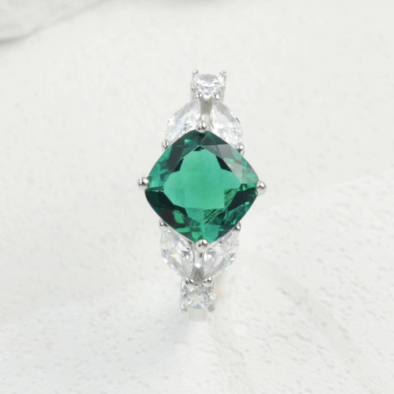 Ruif Jewelry Classic Design S925 Silver 8x8mm Lab Grown Emerald Ring Wedding Bands Ruif Jewelry Classic Design S925 Silver 8x8mm Lab Grown Emerald Ring Wedding Bands