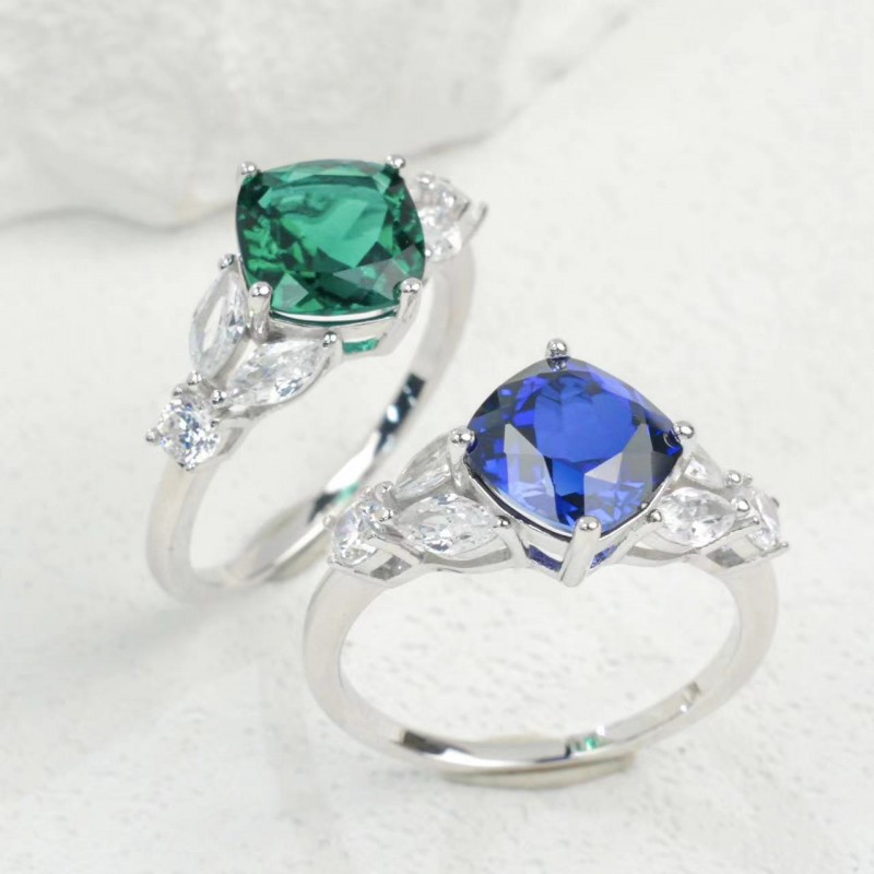 Ruif Jewelry Classic Design S925 Silver 8x8mm Lab Grown Emerald Ring Wedding Bands Ruif Jewelry Classic Design S925 Silver 8x8mm Lab Grown Emerald Ring Wedding Bands