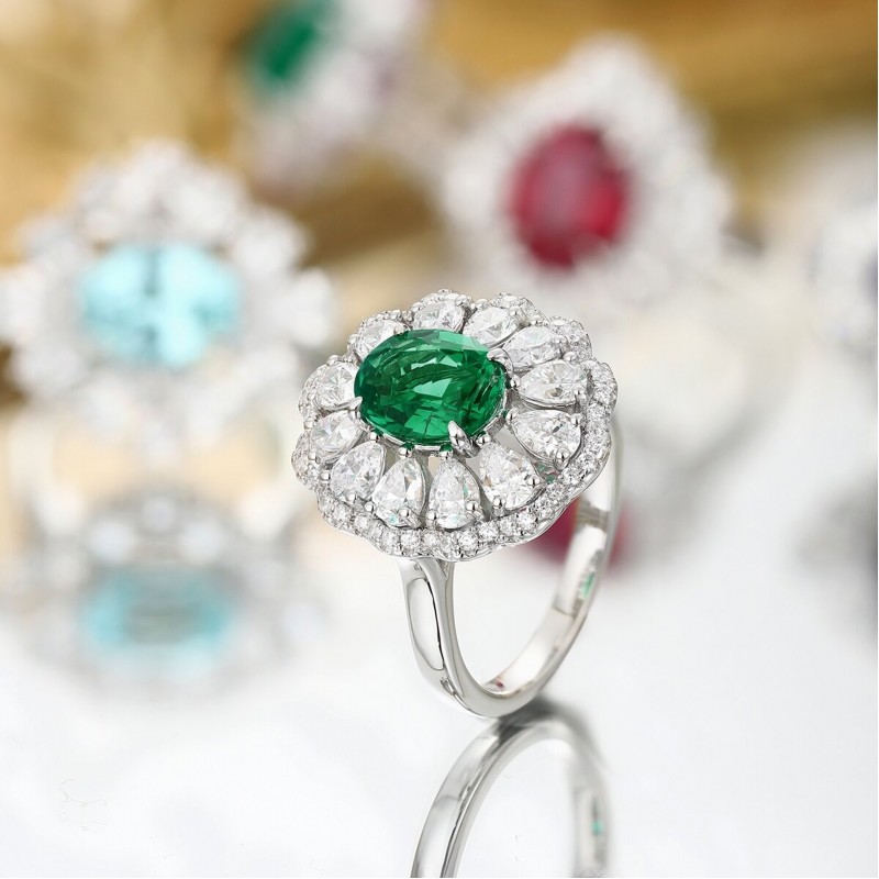 Ruif Jewelry Classic Design S925 Silver 2.17ct Lab Grown Emerald Ring Wedding Bands