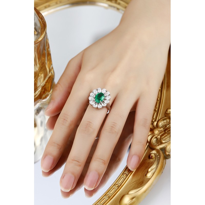 Ruif Jewelry Classic Design S925 Silver 2.17ct Lab Grown Emerald Ring Wedding Bands