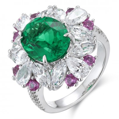 Ruif Jewelry Classic Design S925 Silver 3.67ct Lab Grown Emerald Ring Wedding Bands