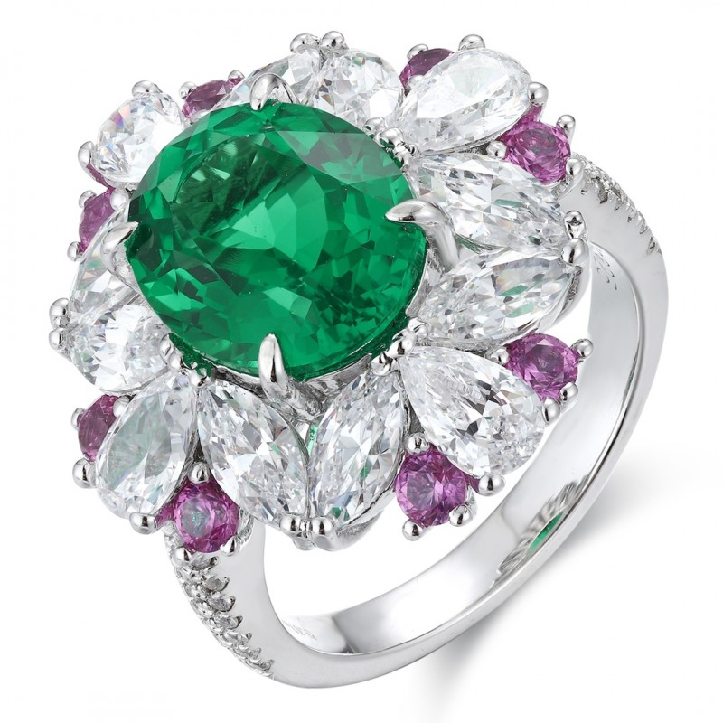 Ruif Jewelry Classic Design S925 Silver 3.67ct Lab Grown Emerald Ring Wedding Bands