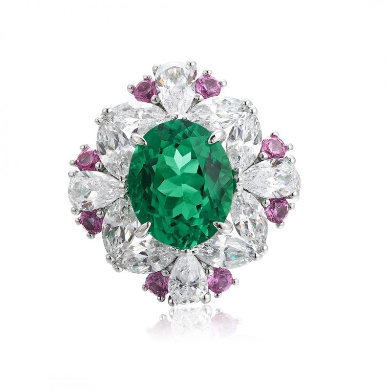 Ruif Jewelry Classic Design S925 Silver 3.67ct Lab Grown Emerald Ring Wedding Bands