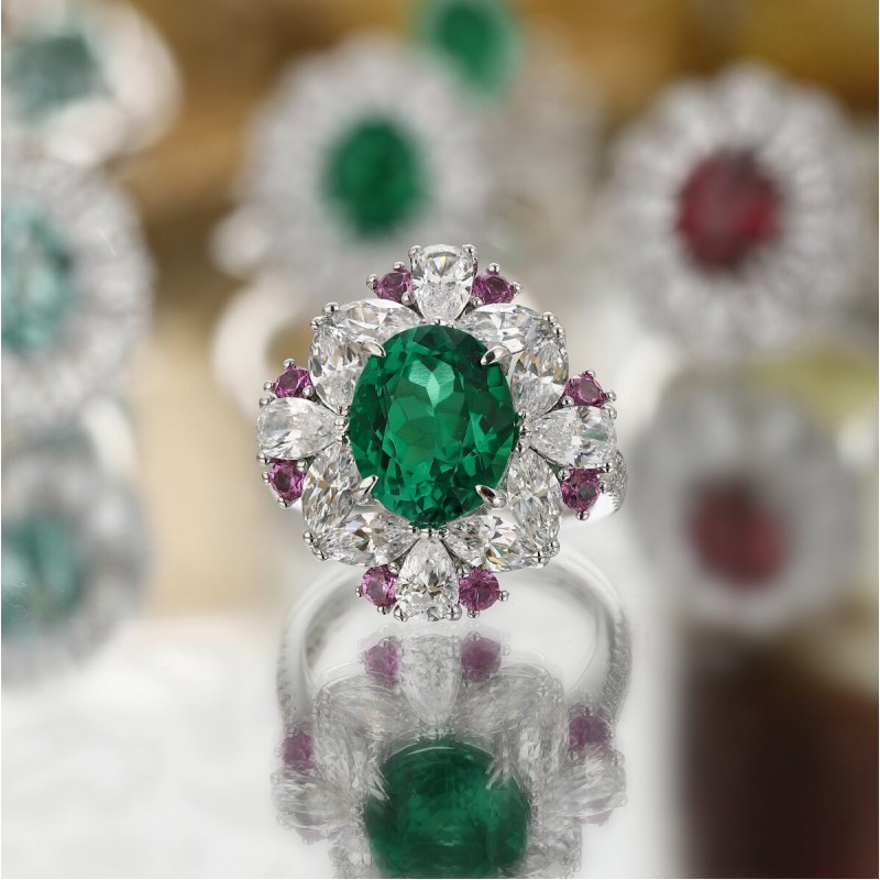 Ruif Jewelry Classic Design S925 Silver 3.67ct Lab Grown Emerald Ring Wedding Bands
