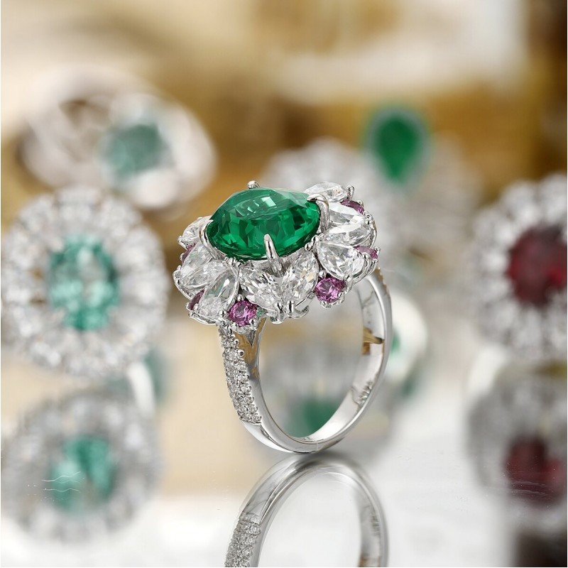 Ruif Jewelry Classic Design S925 Silver 3.67ct Lab Grown Emerald Ring Wedding Bands
