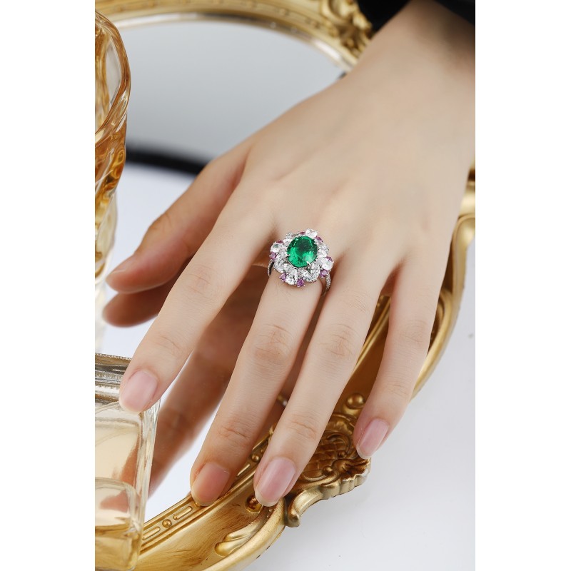 Ruif Jewelry Classic Design S925 Silver 3.67ct Lab Grown Emerald Ring Wedding Bands
