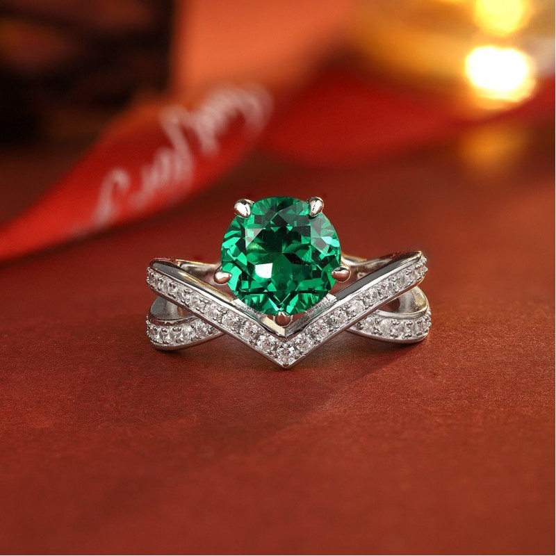Ruif Jewelry Classic Design S925 Silver 1.96ct Lab Grown Emerald Ring Wedding Bands