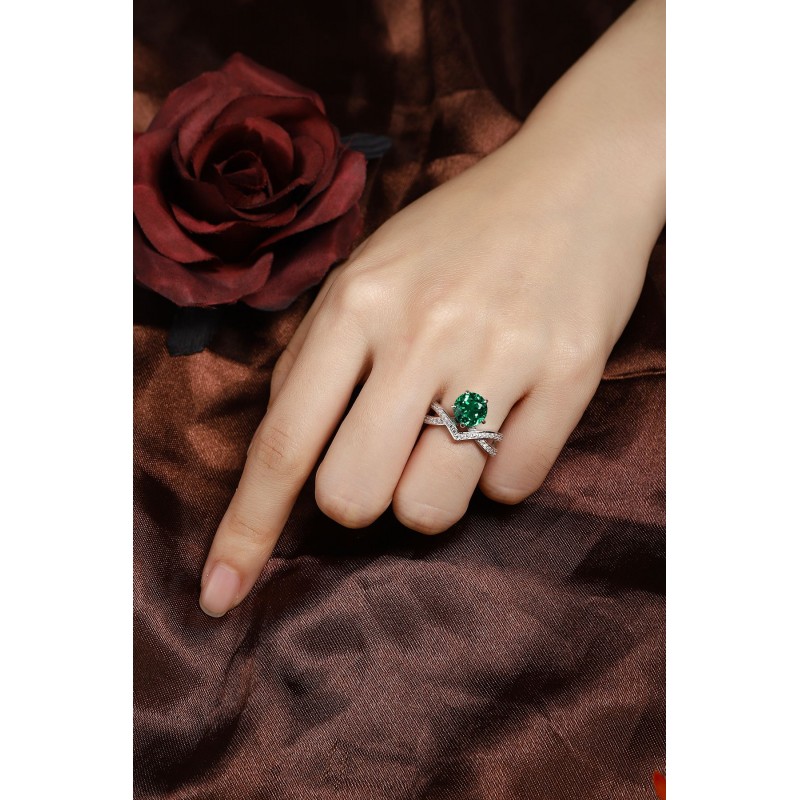 Ruif Jewelry Classic Design S925 Silver 1.96ct Lab Grown Emerald Ring Wedding Bands