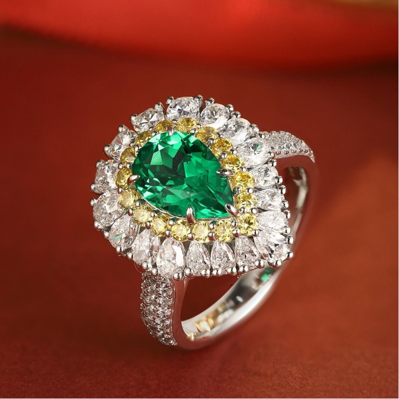 Ruif Jewelry Classic Design S925 Silver 1.92ct Lab Grown Emerald Ring Wedding Bands