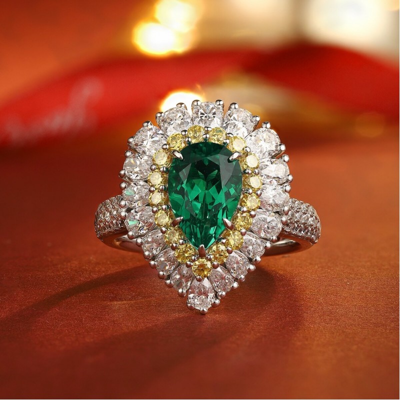 Ruif Jewelry Classic Design S925 Silver 1.92ct Lab Grown Emerald Ring Wedding Bands