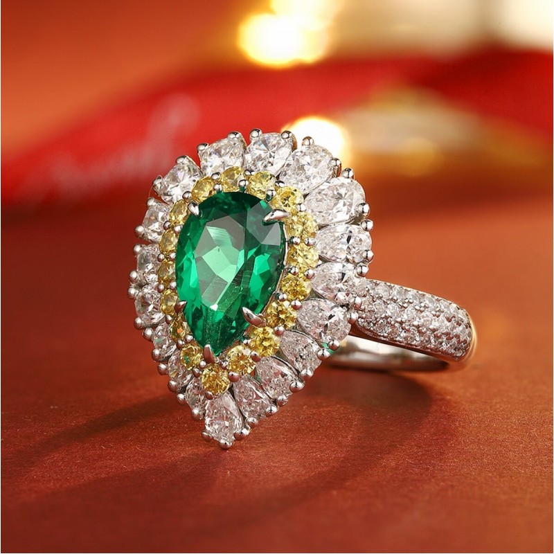 Ruif Jewelry Classic Design S925 Silver 1.92ct Lab Grown Emerald Ring Wedding Bands
