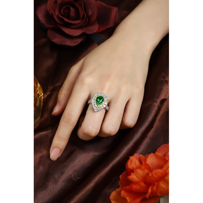 Ruif Jewelry Classic Design S925 Silver 1.92ct Lab Grown Emerald Ring Wedding Bands