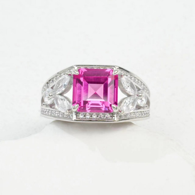 Ruif Jewelry Classic Design S925 Silver 8x8mm3.1ct Papalacha Lab Grown Sapphire Ring Wedding Bands for party gift Ruif Jewelry Classic Design S925 Silver 8x8mm3.1ct Papalacha Lab Grown Sapphire Ring Wedding Bands for party gift