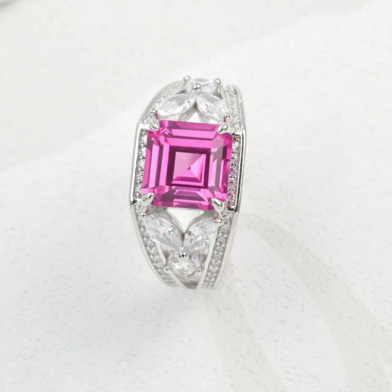 Ruif Jewelry Classic Design S925 Silver 8x8mm3.1ct Papalacha Lab Grown Sapphire Ring Wedding Bands for party gift Ruif Jewelry Classic Design S925 Silver 8x8mm3.1ct Papalacha Lab Grown Sapphire Ring Wedding Bands for party gift