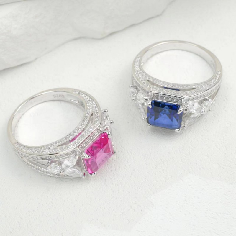 Ruif Jewelry Classic Design S925 Silver 8x8mm3.1ct Papalacha Lab Grown Sapphire Ring Wedding Bands for party gift Ruif Jewelry Classic Design S925 Silver 8x8mm3.1ct Papalacha Lab Grown Sapphire Ring Wedding Bands for party gift