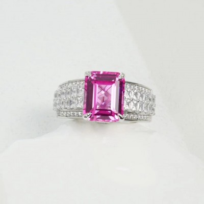 Ruif Jewelry Classic Design S925 Silver 8x10mm3.5ct Papalacha Lab Grown Sapphire Ring Wedding Bands for party gift Ruif Jewelry Classic Design S925 Silver 8x10mm3.5ct Papalacha Lab Grown Sapphire Ring Wedding Bands for party gift