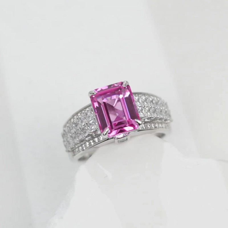 Ruif Jewelry Classic Design S925 Silver 8x10mm3.5ct Papalacha Lab Grown Sapphire Ring Wedding Bands for party gift Ruif Jewelry Classic Design S925 Silver 8x10mm3.5ct Papalacha Lab Grown Sapphire Ring Wedding Bands for party gift