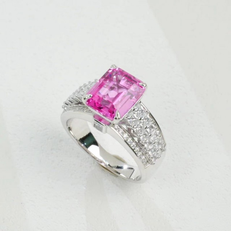 Ruif Jewelry Classic Design S925 Silver 8x10mm3.5ct Papalacha Lab Grown Sapphire Ring Wedding Bands for party gift Ruif Jewelry Classic Design S925 Silver 8x10mm3.5ct Papalacha Lab Grown Sapphire Ring Wedding Bands for party gift