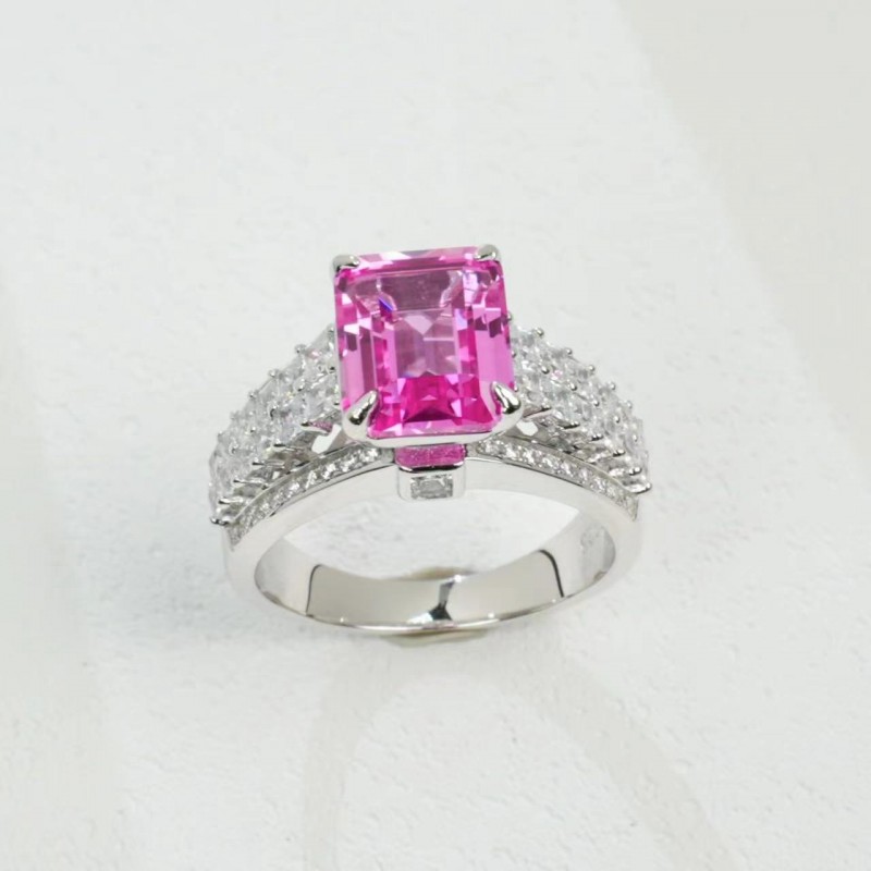 Ruif Jewelry Classic Design S925 Silver 8x10mm3.5ct Papalacha Lab Grown Sapphire Ring Wedding Bands for party gift Ruif Jewelry Classic Design S925 Silver 8x10mm3.5ct Papalacha Lab Grown Sapphire Ring Wedding Bands for party gift