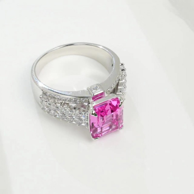 Ruif Jewelry Classic Design S925 Silver 8x10mm3.5ct Papalacha Lab Grown Sapphire Ring Wedding Bands for party gift Ruif Jewelry Classic Design S925 Silver 8x10mm3.5ct Papalacha Lab Grown Sapphire Ring Wedding Bands for party gift