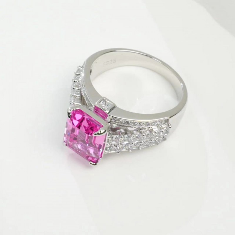 Ruif Jewelry Classic Design S925 Silver 8x10mm3.5ct Papalacha Lab Grown Sapphire Ring Wedding Bands for party gift Ruif Jewelry Classic Design S925 Silver 8x10mm3.5ct Papalacha Lab Grown Sapphire Ring Wedding Bands for party gift