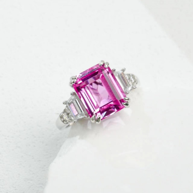 Ruif Jewelry Classic Design S925 Silver 8x10mm4ct Papalacha Lab Grown Sapphire Ring Wedding Bands for party gift Ruif Jewelry Classic Design S925 Silver 8x10mm4ct Papalacha Lab Grown Sapphire Ring Wedding Bands for party gift