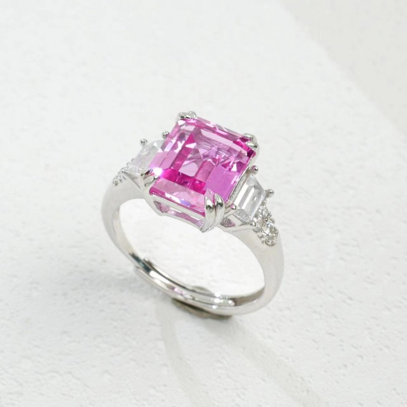 Ruif Jewelry Classic Design S925 Silver 8x10mm4ct Papalacha Lab Grown Sapphire Ring Wedding Bands for party gift Ruif Jewelry Classic Design S925 Silver 8x10mm4ct Papalacha Lab Grown Sapphire Ring Wedding Bands for party gift