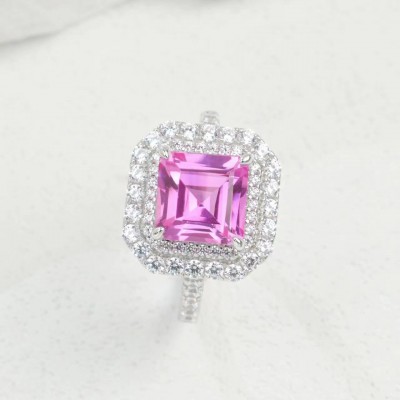 Ruif Jewelry Classic Design S925 Silver 8x8mm3.19ct Papalacha Lab Grown Sapphire Ring Wedding Bands for party gift Ruif Jewelry Classic Design S925 Silver 8x8mm3.19ct Papalacha Lab Grown Sapphire Ring Wedding Bands for party gift