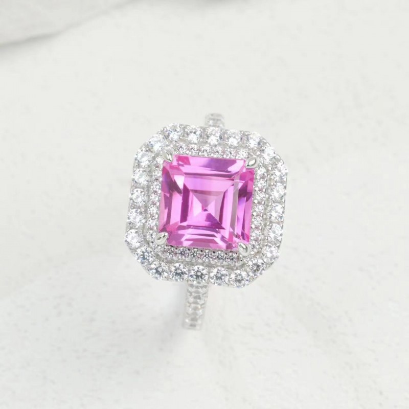 Ruif Jewelry Classic Design S925 Silver 8x8mm3.19ct Papalacha Lab Grown Sapphire Ring Wedding Bands for party gift Ruif Jewelry Classic Design S925 Silver 8x8mm3.19ct Papalacha Lab Grown Sapphire Ring Wedding Bands for party gift