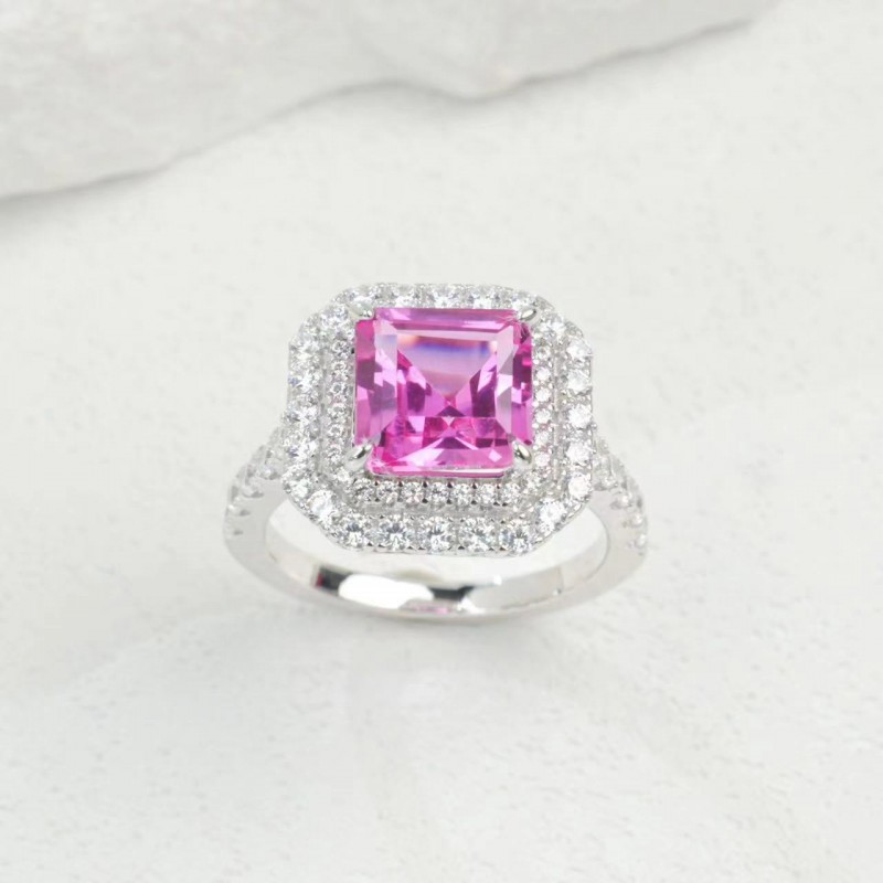 Ruif Jewelry Classic Design S925 Silver 8x8mm3.19ct Papalacha Lab Grown Sapphire Ring Wedding Bands for party gift Ruif Jewelry Classic Design S925 Silver 8x8mm3.19ct Papalacha Lab Grown Sapphire Ring Wedding Bands for party gift