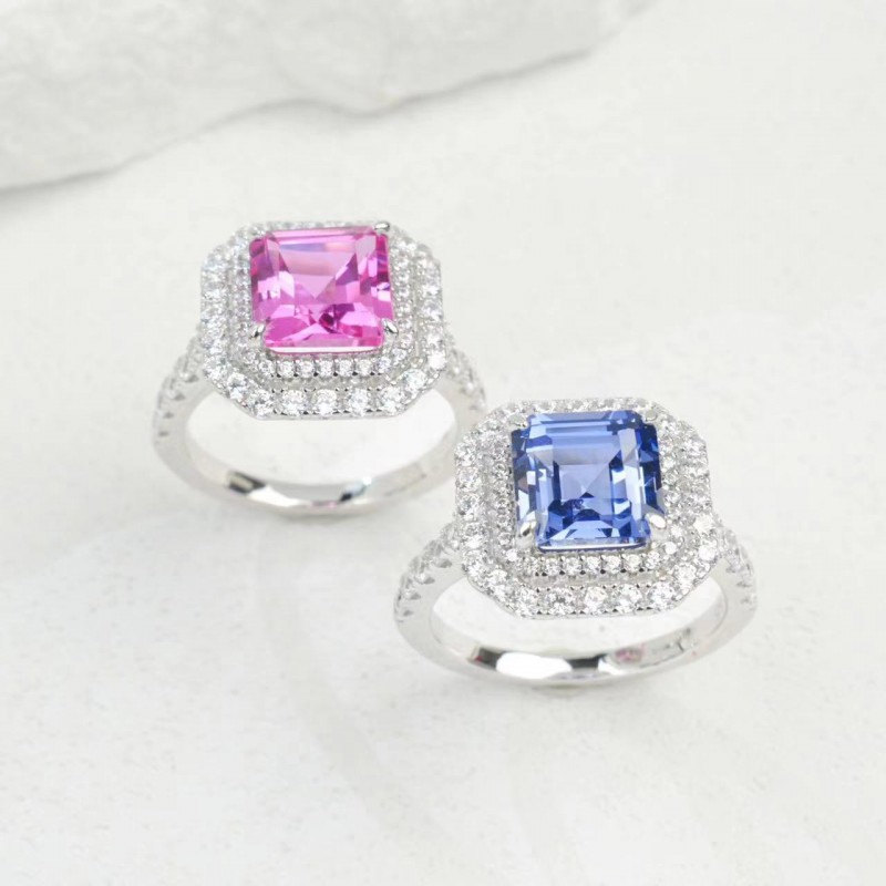 Ruif Jewelry Classic Design S925 Silver 8x8mm3.19ct Papalacha Lab Grown Sapphire Ring Wedding Bands for party gift Ruif Jewelry Classic Design S925 Silver 8x8mm3.19ct Papalacha Lab Grown Sapphire Ring Wedding Bands for party gift