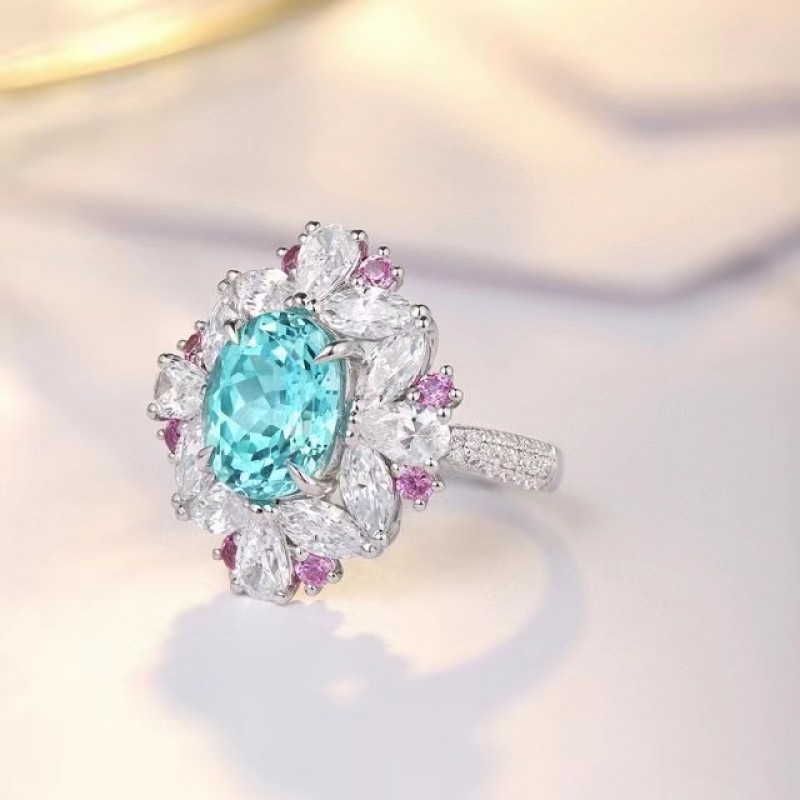 Ruif Jewelry Classic Design S925 Silver 5.65ct Lab Paraiba Ring Wedding Bands