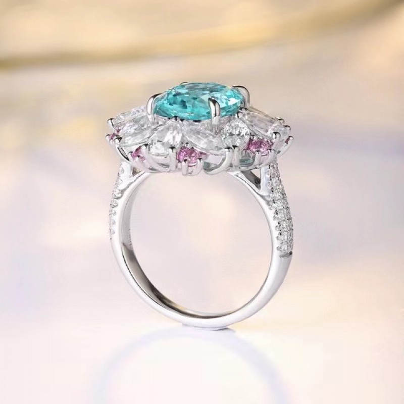 Ruif Jewelry Classic Design S925 Silver 5.65ct Lab Paraiba Ring Wedding Bands