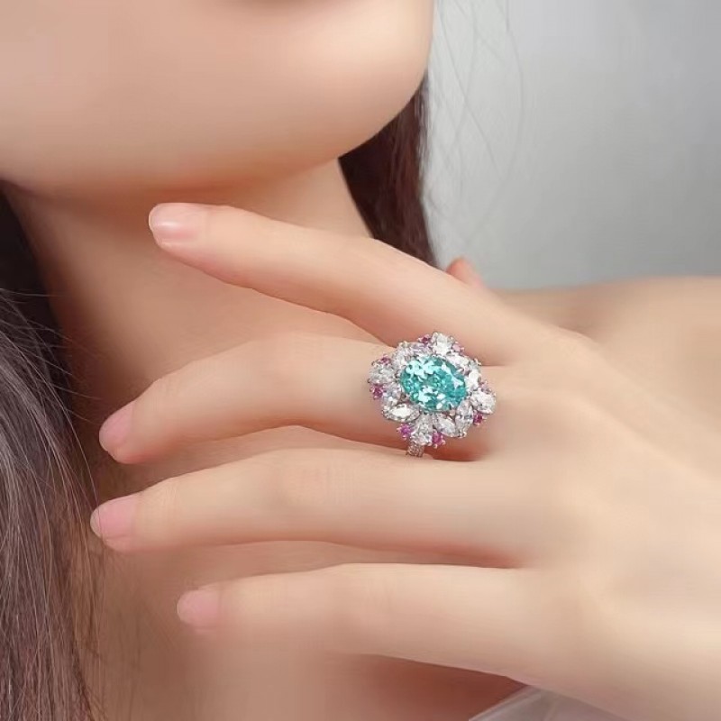 Ruif Jewelry Classic Design S925 Silver 5.65ct Lab Paraiba Ring Wedding Bands