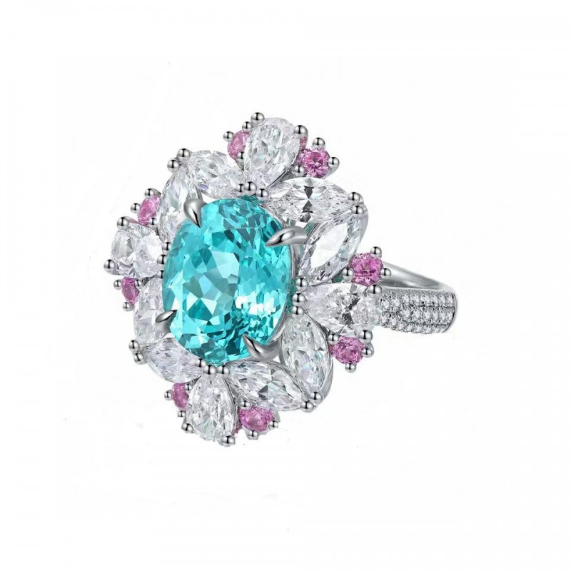 Ruif Jewelry Classic Design S925 Silver 5.65ct Lab Paraiba Ring Wedding Bands