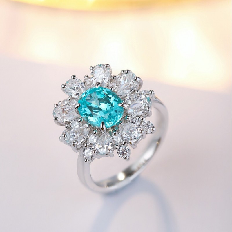 Ruif Jewelry Classic Design S925 Silver 3.175ct Lab Paraiba Ring Wedding Bands