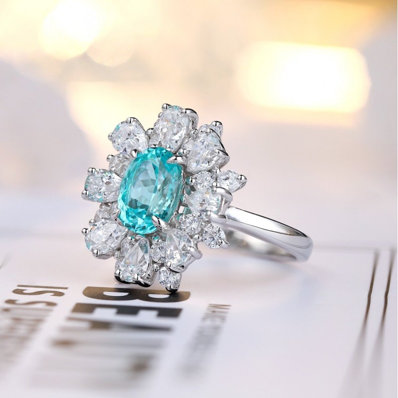 Ruif Jewelry Classic Design S925 Silver 3.175ct Lab Paraiba Ring Wedding Bands