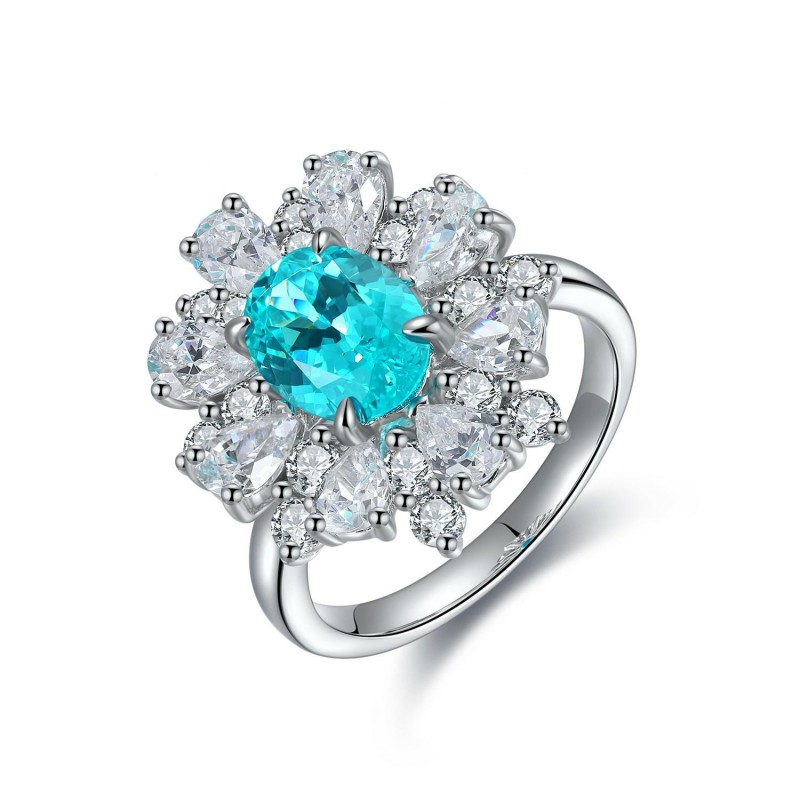 Ruif Jewelry Classic Design S925 Silver 3.175ct Lab Paraiba Ring Wedding Bands