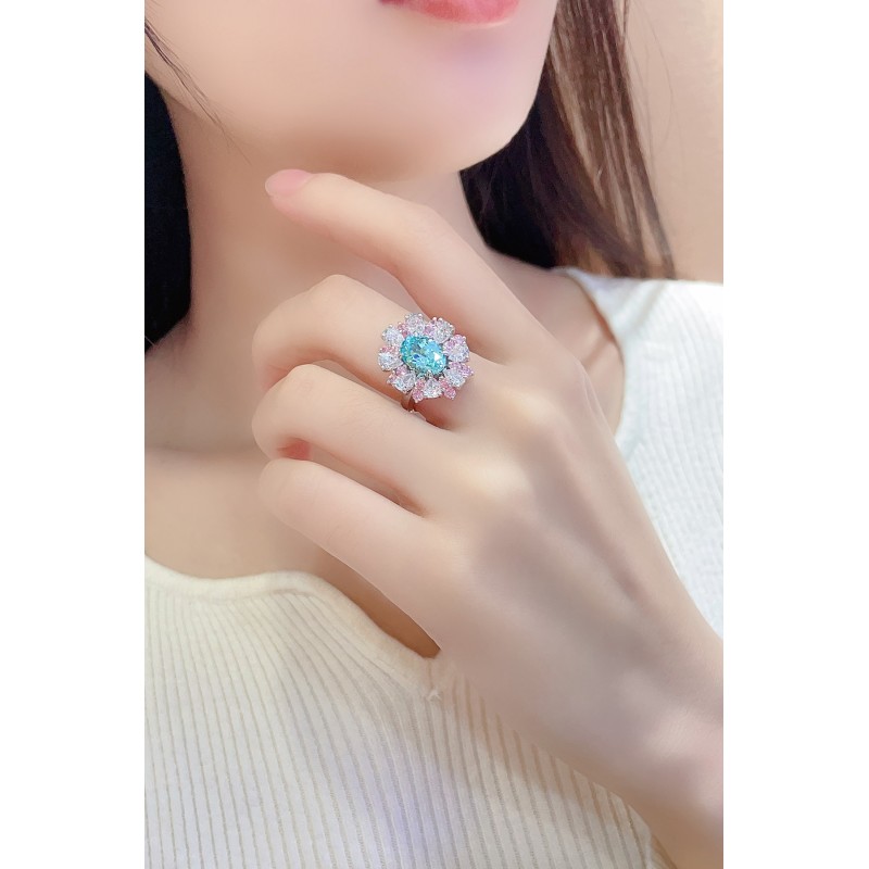 Ruif Jewelry Classic Design S925 Silver 3.175ct Lab Paraiba Ring Wedding Bands Gems Jewelry