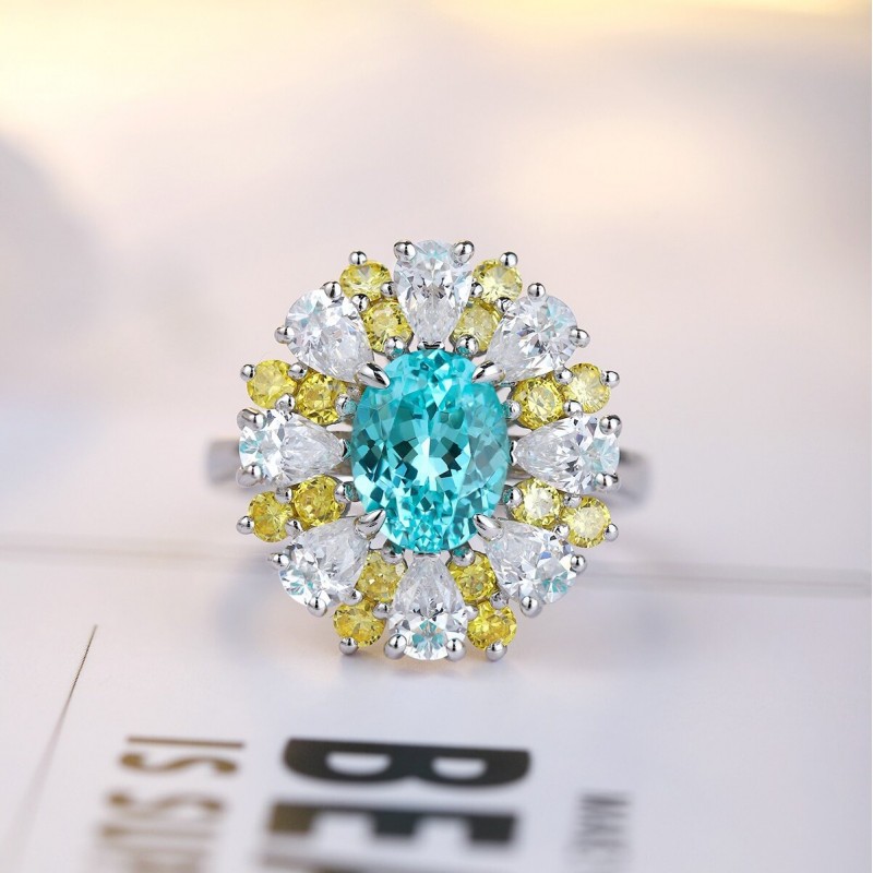 Ruif Jewelry Classic Design S925 Silver 3.07ct Lab Paraiba Ring Wedding Bands
