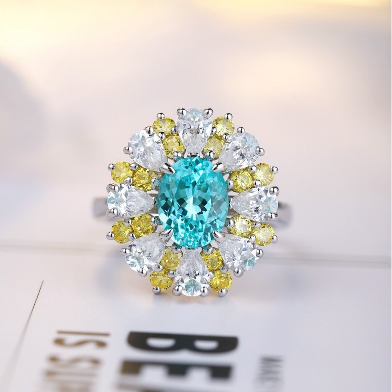 Ruif Jewelry Classic Design S925 Silver Lab Paraiba Ring Wedding Bands