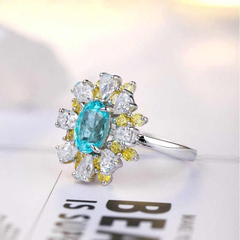 Ruif Jewelry Classic Design S925 Silver 3.07ct Lab Paraiba Ring Wedding Bands