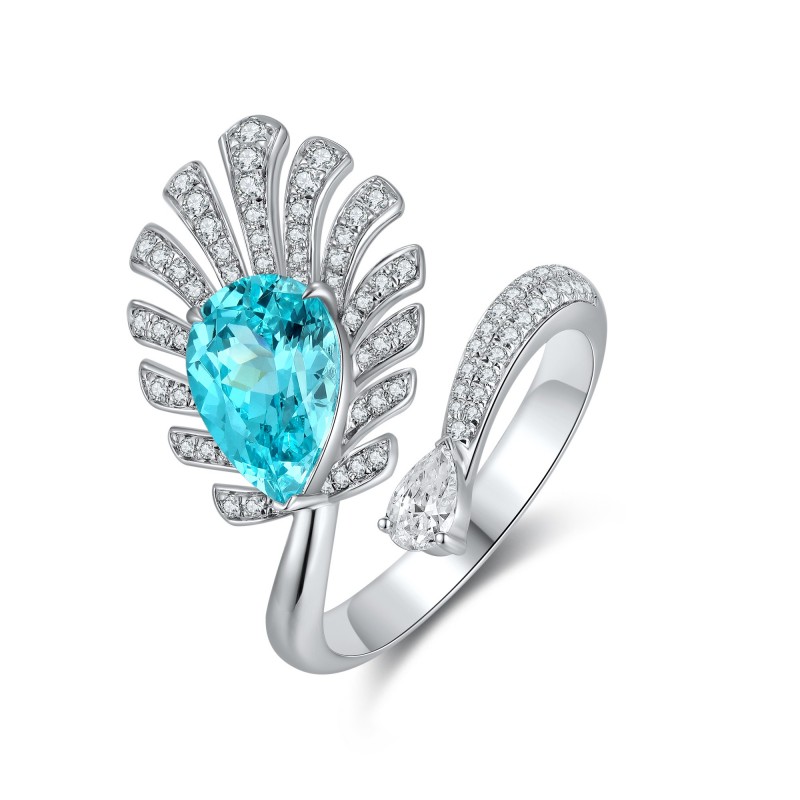 Ruif Jewelry Classic Design S925 Silver 3.48ct Lab Paraiba Ring Wedding Bands