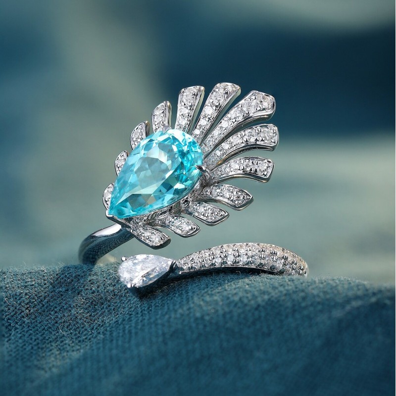 Ruif Jewelry Classic Design S925 Silver 3.48ct Lab Paraiba Ring Wedding Bands