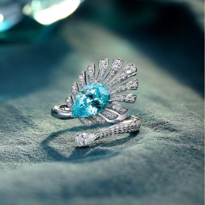 Ruif Jewelry Classic Design S925 Silver 3.48ct Lab Paraiba Ring Wedding Bands Ruif Jewelry Classic Design S925 Silver 3.48ct Lab Paraiba Ring Wedding Bands