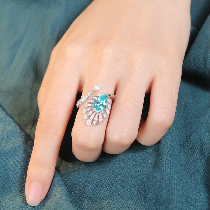 Ruif Jewelry Classic Design S925 Silver 3.48ct Lab Paraiba Ring Wedding Bands Ruif Jewelry Classic Design S925 Silver 3.48ct Lab Paraiba Ring Wedding Bands