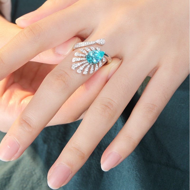 Ruif Jewelry Classic Design S925 Silver 3.48ct Lab Paraiba Ring Wedding Bands Ruif Jewelry Classic Design S925 Silver 3.48ct Lab Paraiba Ring Wedding Bands