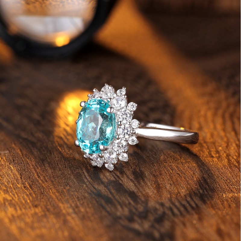 Ruif Jewelry Classic Design S925 Silver 3.09ct Lab Paraiba Ring Wedding Bands Ruif Jewelry Classic Design S925 Silver 3.09ct Lab Paraiba Ring Wedding Bands