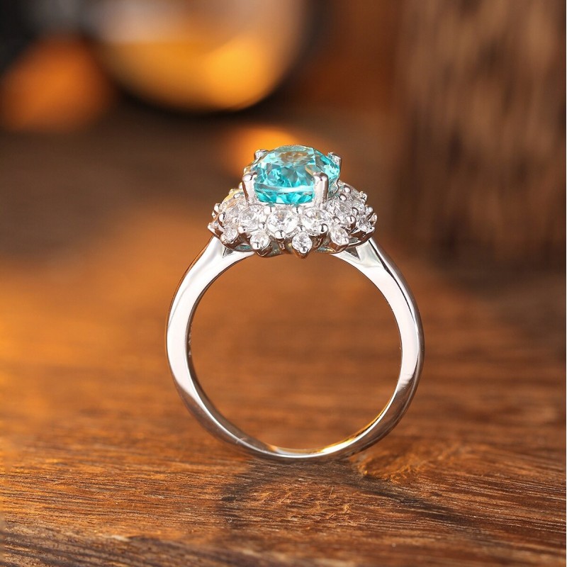 Ruif Jewelry Classic Design S925 Silver 3.09ct Lab Paraiba Ring Wedding Bands Ruif Jewelry Classic Design S925 Silver 3.09ct Lab Paraiba Ring Wedding Bands